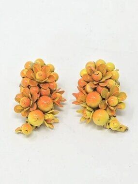 Vintage 60's beaded earrings clip-on yellow mid century